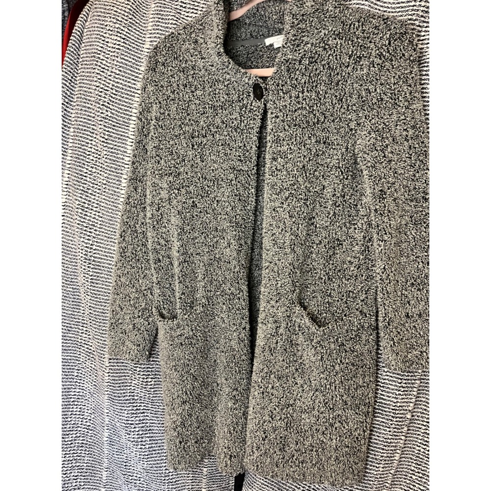 Pure‎ Jill Cardigan Sweater Coat Grey Black Speckled Knit Petite XS